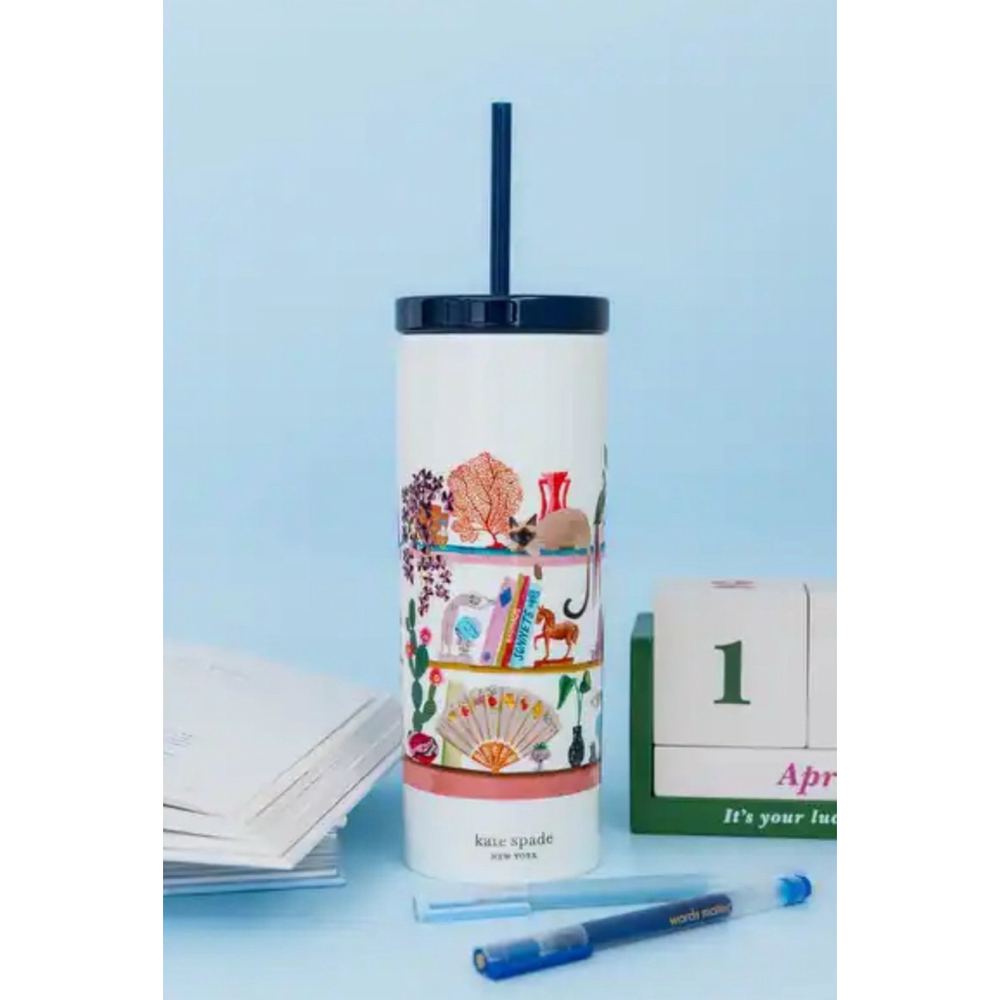 New Kate Spade New York Insulated Tumbler with Reusable Straw, 24 oz